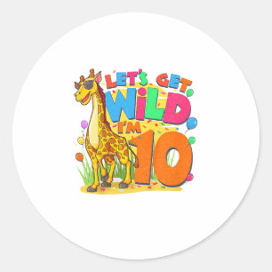Kids Giraffe Birthday Party 10 Year Old Boy 10th B Classic Round Sticker