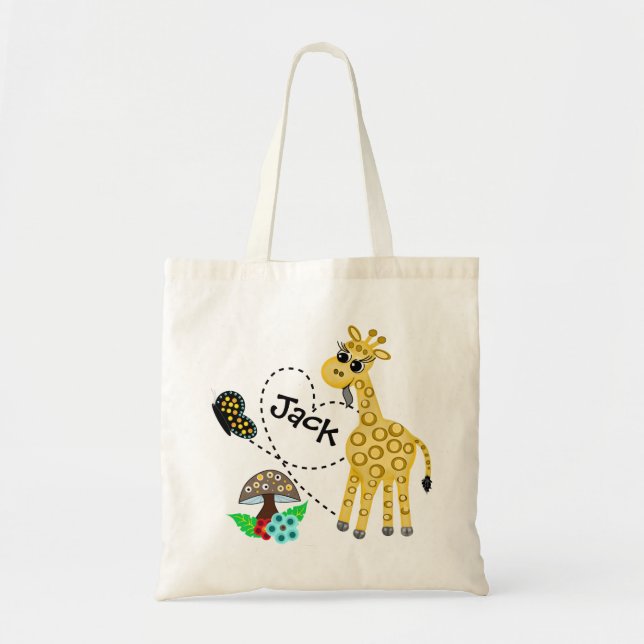 Kid's Giraffe Love Books Personalised Book Tote (Front)