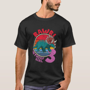 Kids Girl 3Rd Birthday I Rawr! Triceratops I Famil T-Shirt