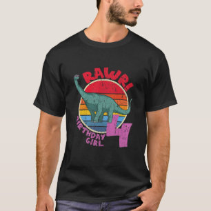 Kids Girl 4Th Birthday I Rawr! Brachiosaurus I Fam T-Shirt