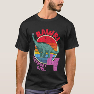 Kids Girl 4th Birthday I Rawr! Brachiosaurus I Fam T-Shirt
