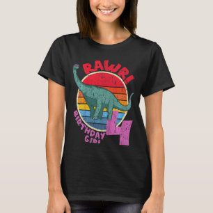 Kids Girl 4th Birthday I Rawr! Brachiosaurus I Fam T-Shirt