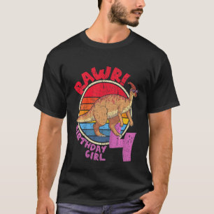 Kids Girl 4th Birthday I Rawr! Parasaurolophus I F T-Shirt