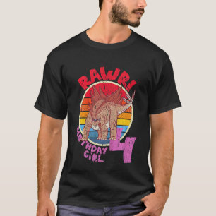 Kids Girl 4th Birthday I Rawr Stegosaurus I Famil T-Shirt