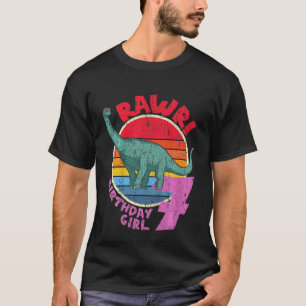 Kids Girl 7th Birthday I Rawr Brachiosaurus I Fami T-Shirt