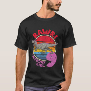 Kids Girl 9Th Birthday I Rawr! Velociraptor I Fami T-Shirt