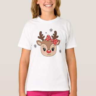 Kids Girl Cute Reindeer Personalized T-Shirt