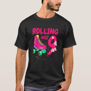 Kids Girl Rolling Into 9 Years Let's Roll Roller S T-Shirt