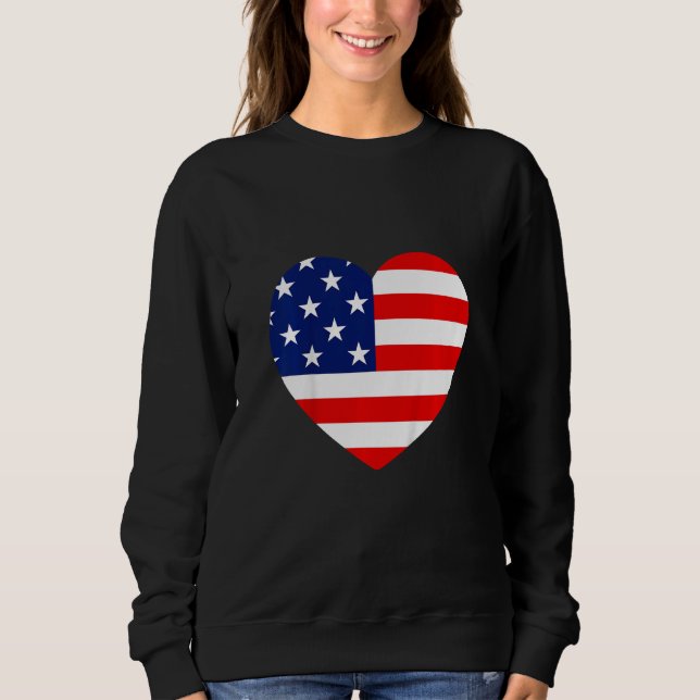 Kids Girls 4th of July American Flag Heart Patriot Sweatshirt (Front)