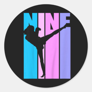 Kids Girls 9th Kickboxing Birthday Kickboxer Girl Classic Round Sticker