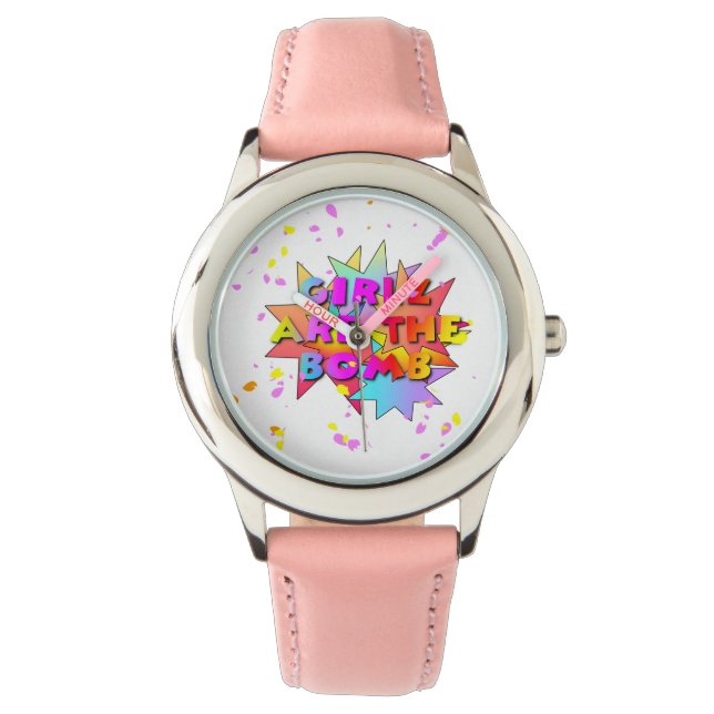 Kids Girls Are The Bomb Pink Wrist Watch (Front)