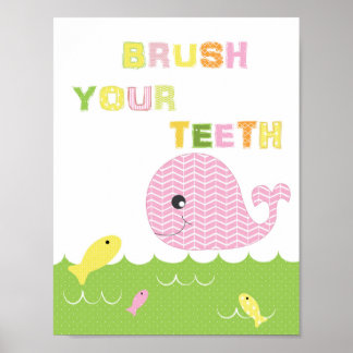 Kids girls bathroom art brush your teeth poster