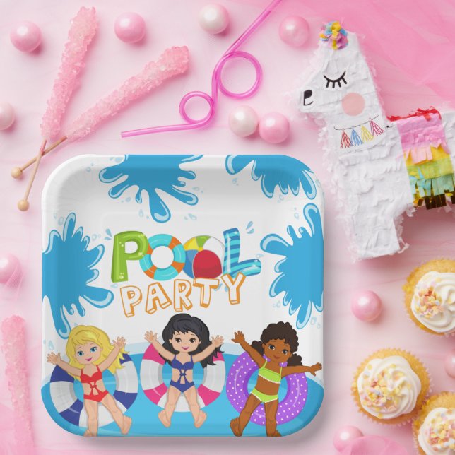 Kids Girls Birthday Pool Party Paper Plate (Party)