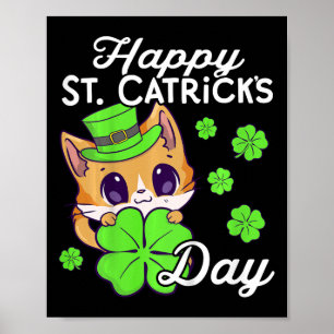 Kids Girls Cat St Patricks Day Happy St Catricks D Poster