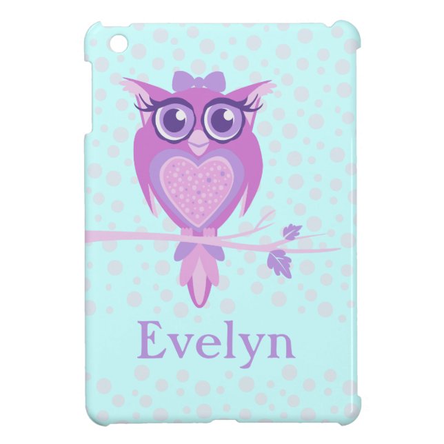 Kids girls cute owl purple & aqua ipad mini cover (Back)