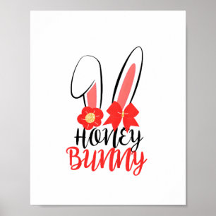 Kids Girls Easter Honey Bunny with Bow for Toddler Poster
