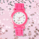 Kids Girls Modern Chic Pink Custom Name Monogram Watch<br><div class="desc">Custom, personalised, kids girls fun cool stylish modern trendy chic pink silicone strap, plastic case, wrist watch. Simply type in the name, to customise. Go ahead create a wonderful, custom watch for the lil princess in your life - daughter, sister, niece, grandaughter, goddaughter, stepdaughter. Makes a great custom gift for...</div>