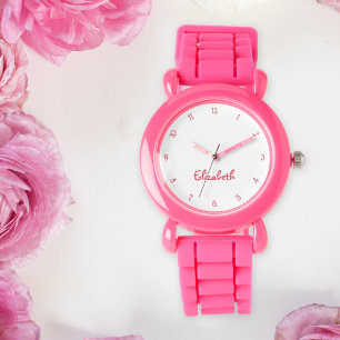 Kids Girls Modern Cute Pink Custom Name Monogram Watch
