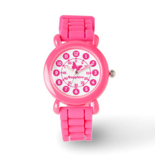 Kids girls pink & white add your name wrist watch
