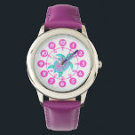 Kids girls pink & white turtle hearts wrist watch<br><div class="desc">Graphic art kids watch featuring a watercolor turtle art. Great for school age girls learning to read a clock as features both minutes and hours. Watercolor art and design by Sarah Trett.</div>