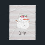 Kids Girly Christmas Flower Snowman and Name Fleece Blanket<br><div class="desc">This adorable kids design features a unique watercolor-style snowman wearing a Christmassy garland,  as well as space for you to personalise the item using your girl's name. The perfect Christmas gift for a snowman-loving kid!</div>