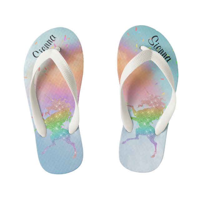 Kids Glitter Unicorn Personalised Flip flops (Footbed)