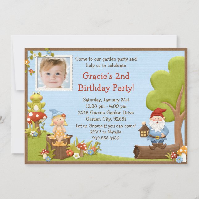 Kids Gnome Birthday Party Invitation (Front)