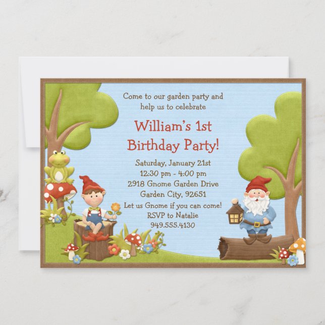 Kids Gnome Birthday Party Invitation (Front)