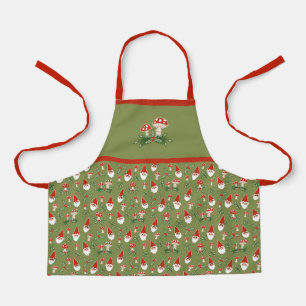 Kids' Gnomes and Mushrooms on Green Holiday Apron