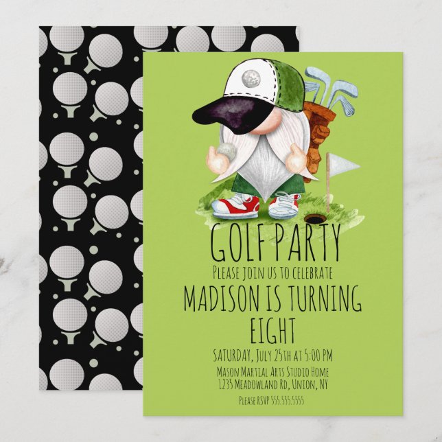 Kids Golf Gnome Sports Birthday Party   Invitation (Front/Back)