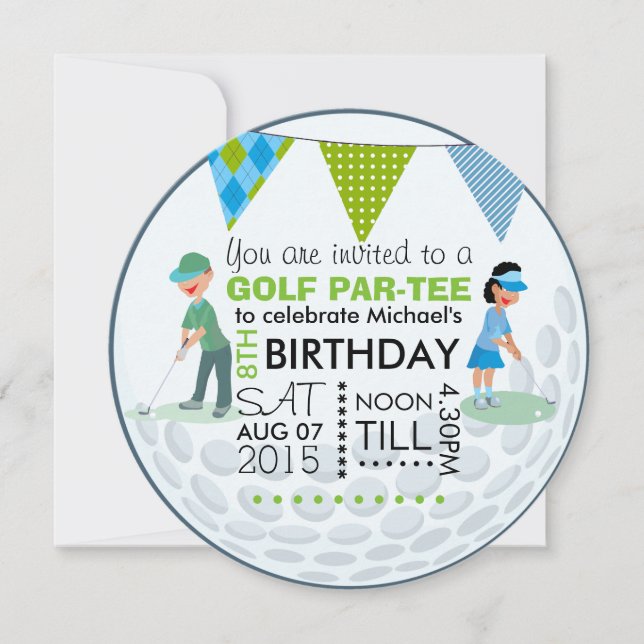Kids Golf Theme Birthday Party Photo Invitation (Front)