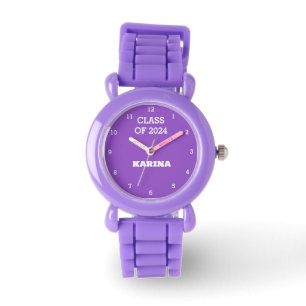 Kids Grad Girl Purple Graduation Name School Watch