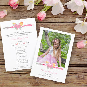 Kids Graduation Ceremony Colourful Butterfly Photo Invitation