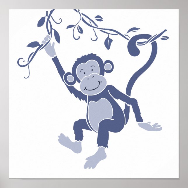 Kids graphic blue monkey poster (Front)