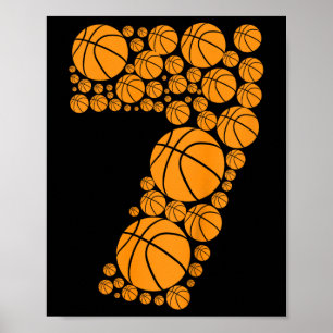 Kids Graphic Bysketbyll 7th Birthday Boys 7 Years  Poster