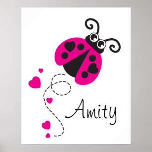 Kids graphic ladybird / ladybug girls name poster