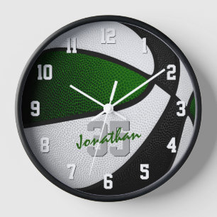 Kids green black basketball sports room decor   clock