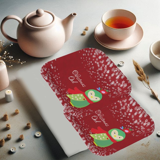 Kid's Green Christmas Owl Red Party Decorative Fun Paper Plate (Kid's Green Christmas Owl Red Party Decorative Fun Paper Plates)