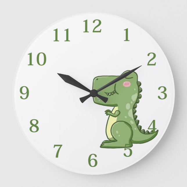 Kids Green Dinosaur  Large Clock (Front)