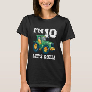 Kids Green Farm Tractor 10th Birthday Party 10 Yea T-Shirt