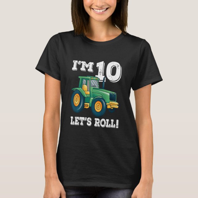 Kids Green Farm Tractor 10th Birthday Party 10 Yea T-Shirt (Front)