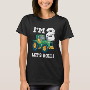 Kids Green Farm Tractor 2nd Birthday Party 2 Year T-Shirt