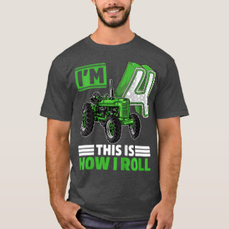 Kids Green Farm Tractor 4th Birthday Gift 4 Year T-Shirt
