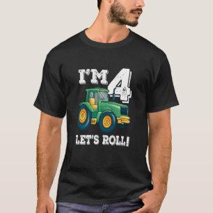 Kids Green Farm Tractor 4th Birthday Party 4 Year T-Shirt