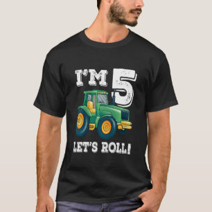 Kids Green Farm Tractor 5th Birthday Party 5 Year T-Shirt