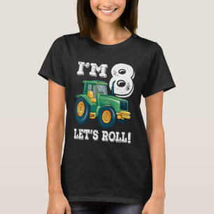 Kids Green Farm Tractor 8th Birthday Party 8 Year T-Shirt