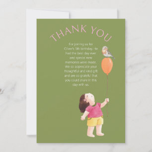 Kids Green Pink Birthday Picnic Thankyou Card