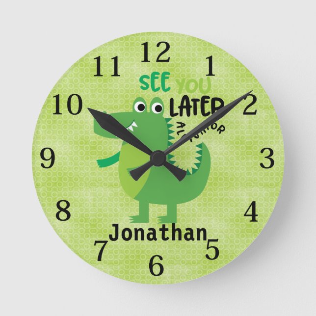 Kids Green See you Later Alligator Personalised   Round Clock (Front)