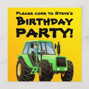 Kid's Green Tractor Party Invitation