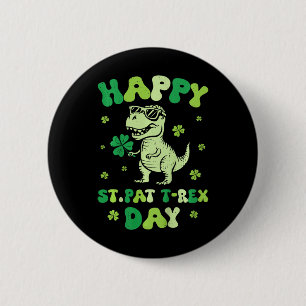 Kids Groovy Happy St Pat T Rex Day Dino Patricks D 6 Cm Round Badge